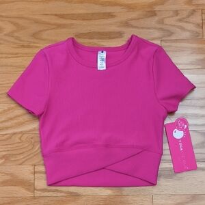 Yogalicious Girls Ribbed Maise Top Short Sleeve Raspberry Rose Size M/10 NWT